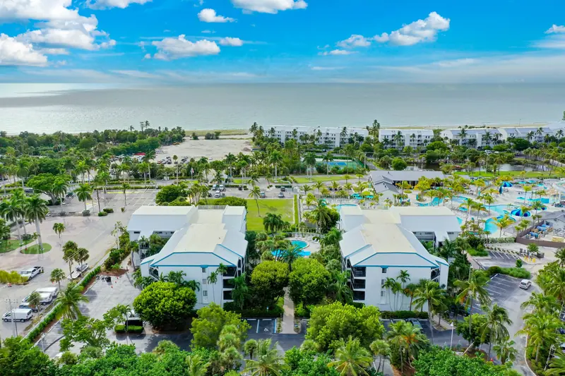 Aerial view of the villa buildings