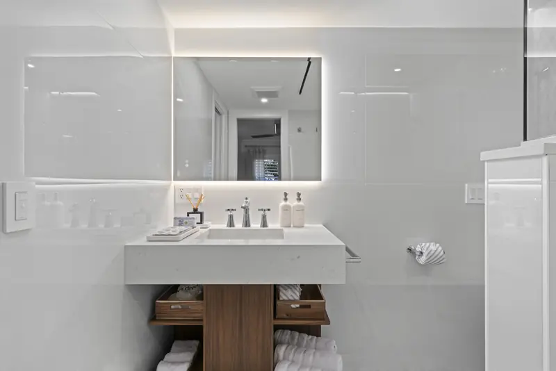 Vanity with brushed fixtures