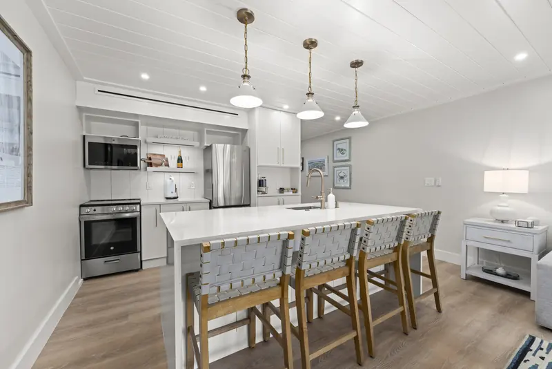 Custom cabinetry and island seating