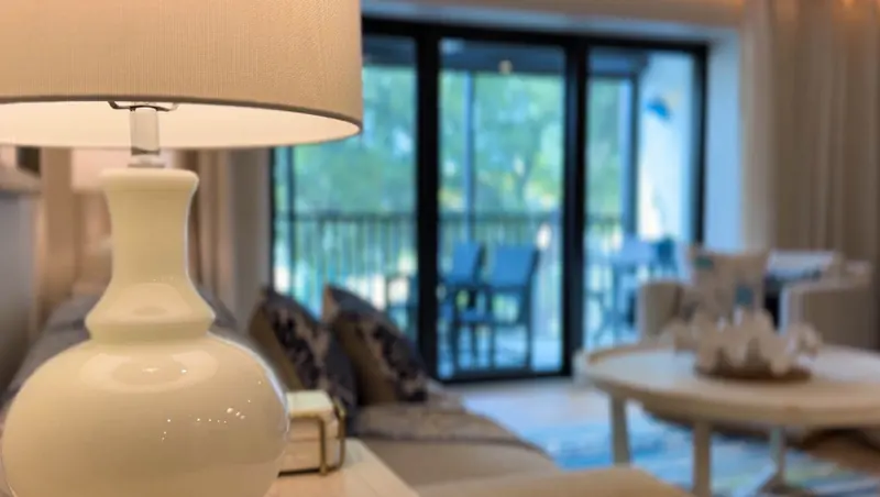 Living room lamp with the lanai beyond